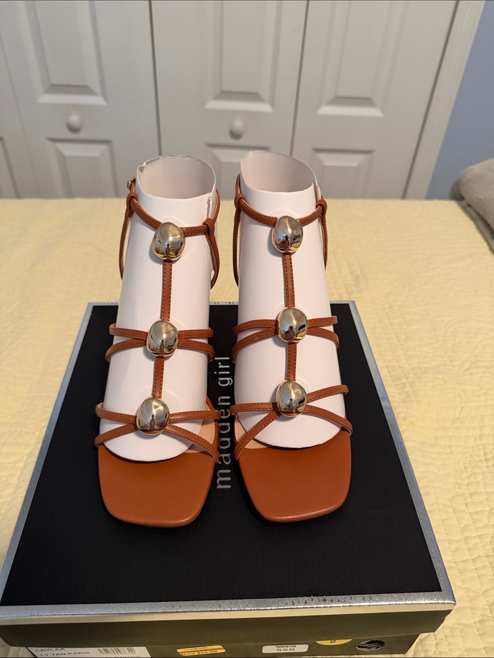Brown Strappy Sandals with Gold Accent